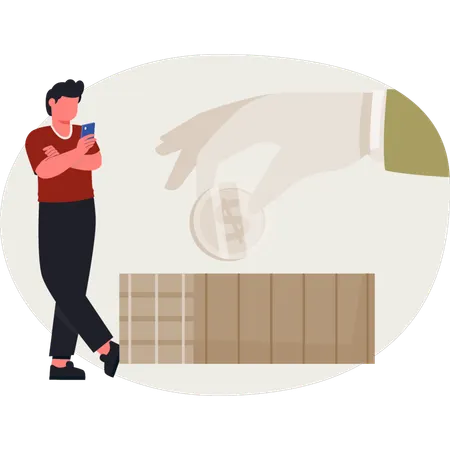 The boy is using mobile  Illustration