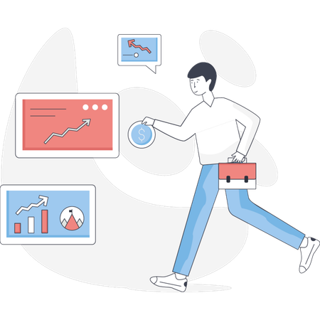 The boy is walking near business graph  Illustration