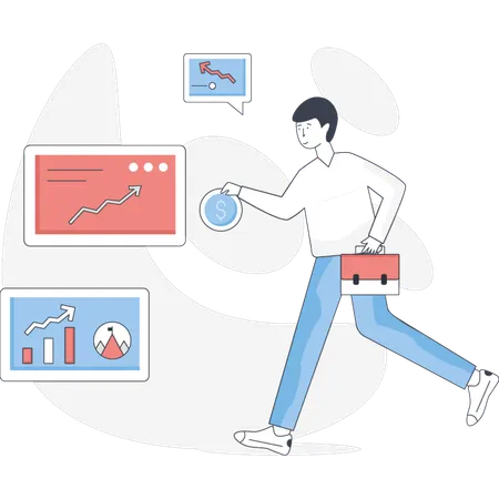 The boy is walking near business graph  Illustration
