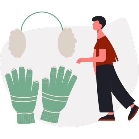 The boy is walking near hand gloves  Illustration