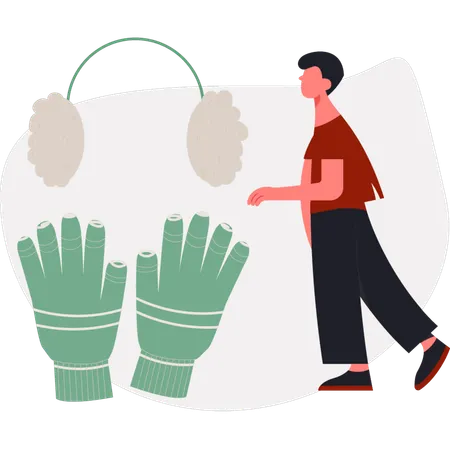 The boy is walking near hand gloves  Illustration