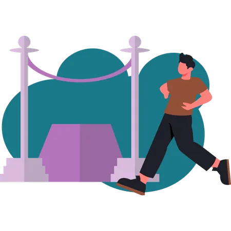 The boy is walking near theater stage  Illustration