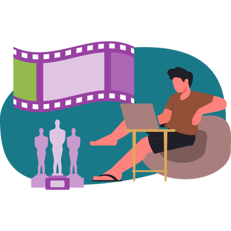 The boy is working about reels  Illustration