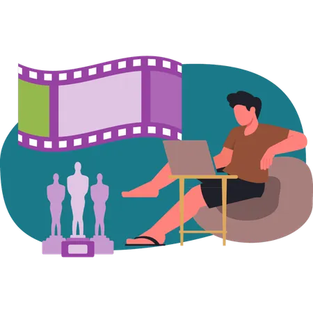 The boy is working about reels  Illustration