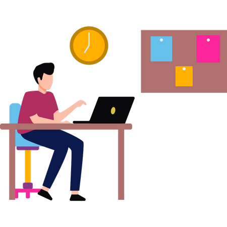 The boy is working at his desk  Illustration