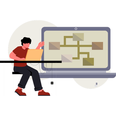 The boy is working on delivery map  Illustration