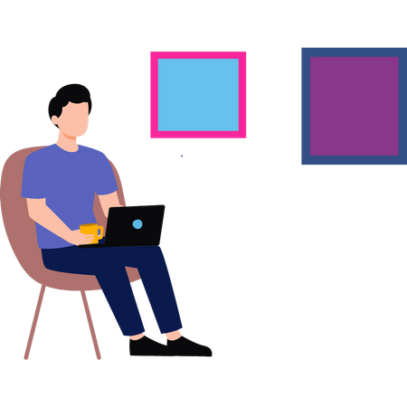 The boy is working on his laptop  Illustration