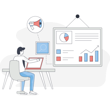 The boy is works on market analysis  Illustration