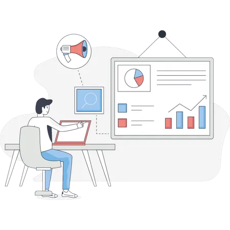 The boy is works on market analysis  Illustration
