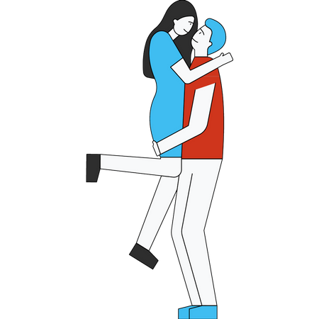 The boy picked up the girl in his arms.  Illustration