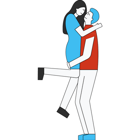The boy picked up the girl in his arms. Illustration