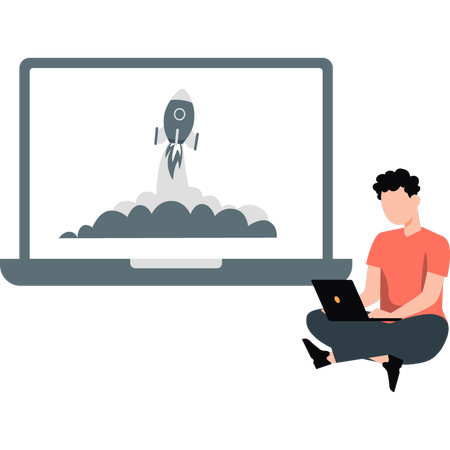 The boy using laptop  Illustration