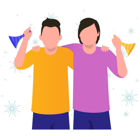 The boys are celebrating the new year  Illustration