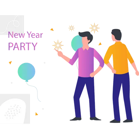 The boys are partying on New Years  Illustration