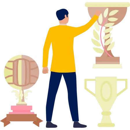 The business man is acheving golden  trophy  Illustration