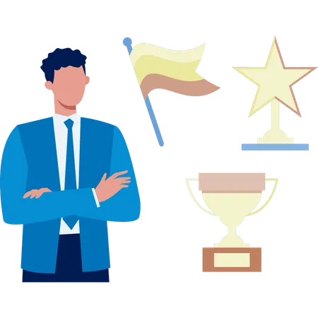 The business man with tied hand looking flatart trophy  Illustration