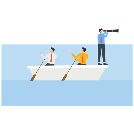 The business team finds business opportunity by a boat  Illustration