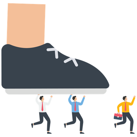 The business team helps a manager to move forward  Illustration