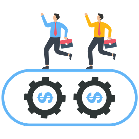 The business team keeps running on the running track gear  Illustration