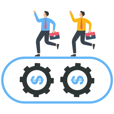 The business team keeps running on the running track gear  Illustration