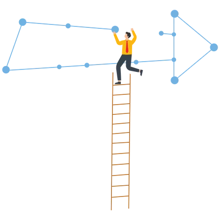 The businessman connects the stars into arrows  Illustration