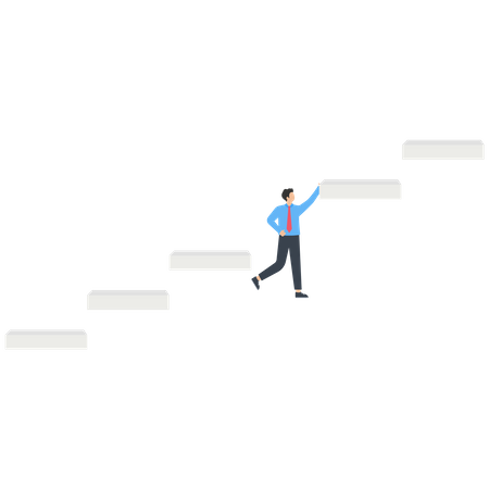 The businessman hangs on a stair  イラスト