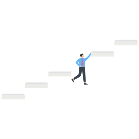 The businessman hangs on a stair  イラスト