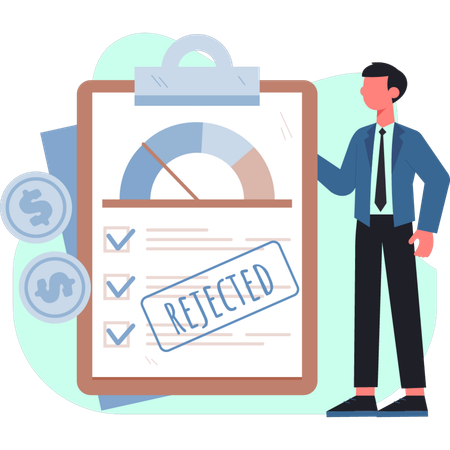 The businessman is pointing reject loan application  Illustration