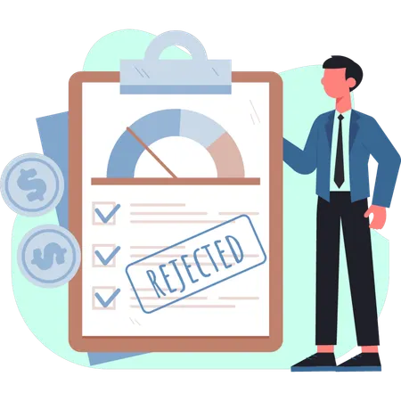 The businessman is pointing reject loan application  Illustration