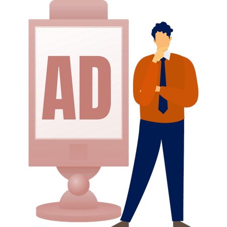The businessman is thinking about bill board stand  Illustration