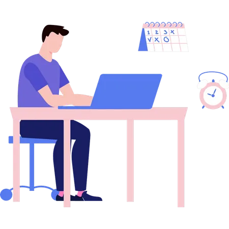 The Boy Is Working At His Desk Illustration