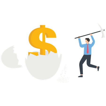 The businessman pounded money from the egg shell  Illustration