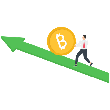 The businessman pushes up a Dollar coin  Illustration