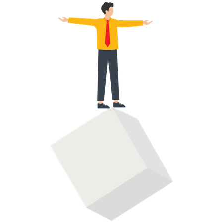 The businessman stands on an unbalanced cube  Illustration