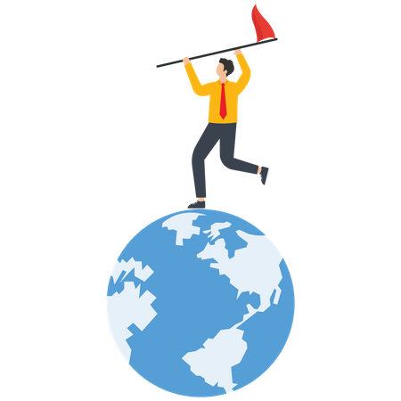 The businessman stood on the earth with his flag  Illustration