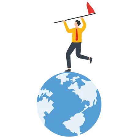 The businessman stood on the earth with his flag  Illustration