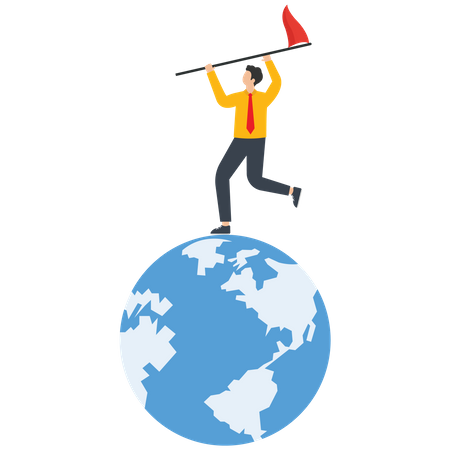 The businessman stood on the earth with his flag  Illustration