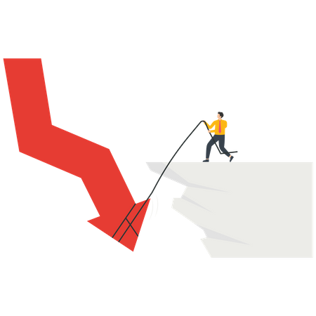 The businessman uses a rope sleeve to take the falling arrow  Illustration