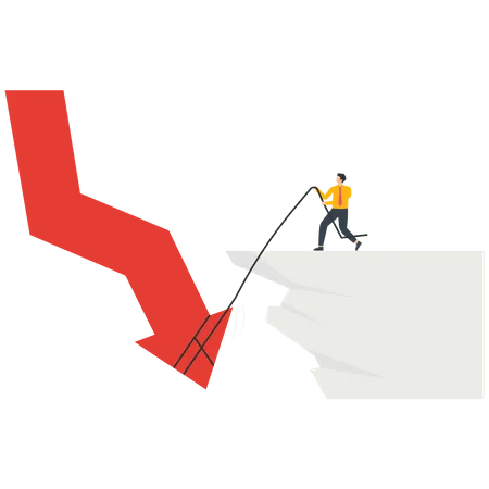The businessman uses a rope sleeve to take the falling arrow  Illustration
