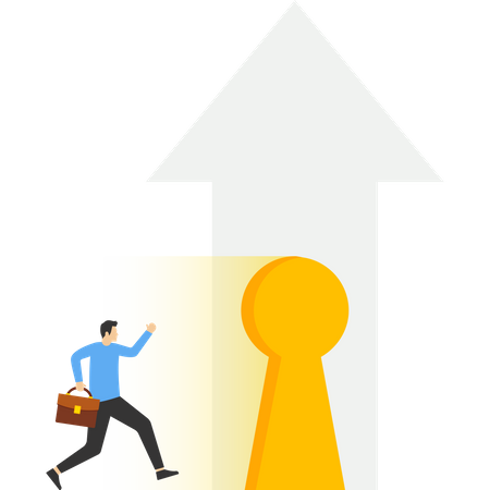 The businessman walked towards the door leading up  Illustration