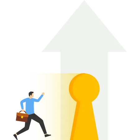 The businessman walked towards the door leading up  Illustration