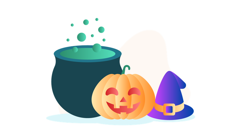 The Cauldron, the Pumpkin and the Hat Illustration