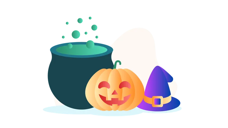 The Cauldron, the Pumpkin and the Hat Illustration