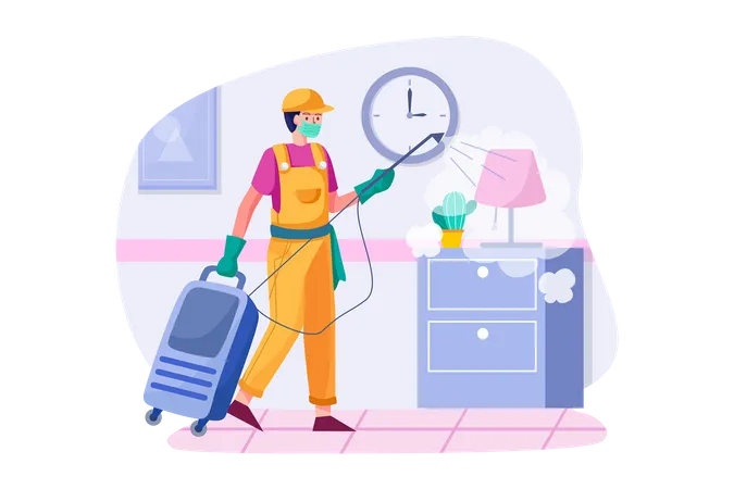 The cleaner is disinfecting the room.  Illustration