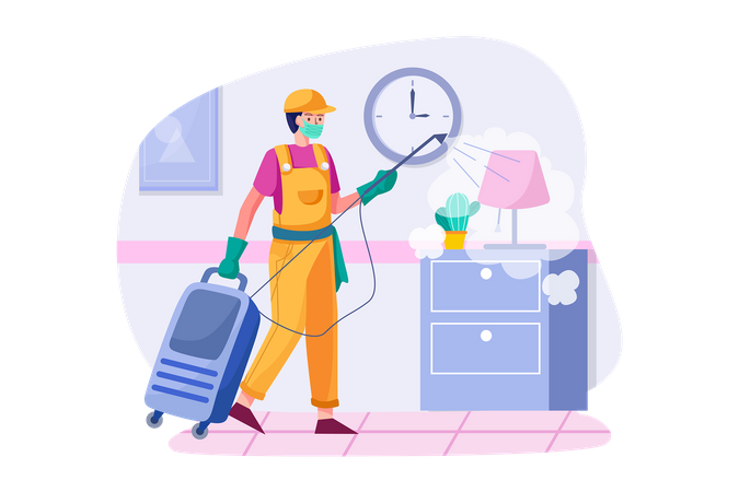 The cleaner is disinfecting the room.  Illustration