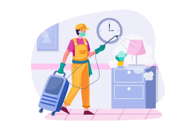 The Cleaner Is Disinfecting The Room Illustration