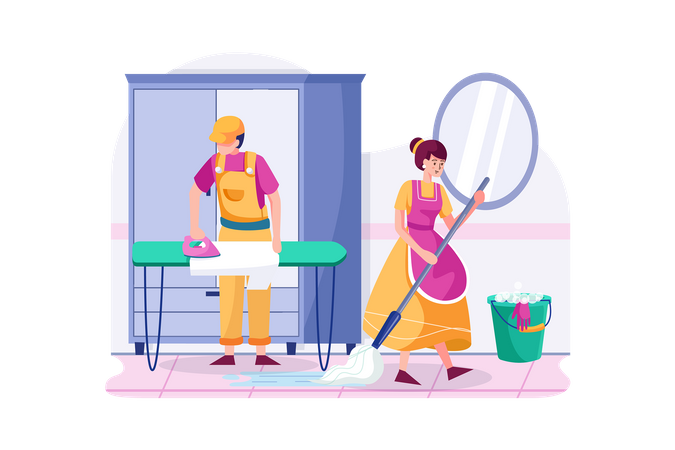 The cleaning workers are on duty.  Illustration