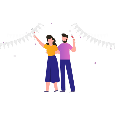 The couple is celebrating the New Year Illustration