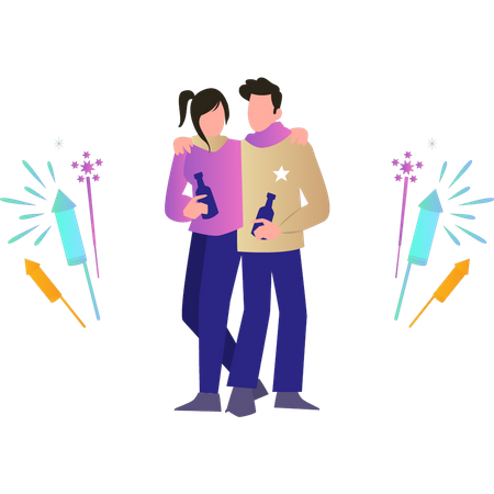 The couple is celebrating the New Year  Illustration