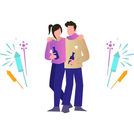 The couple is celebrating the New Year  Illustration